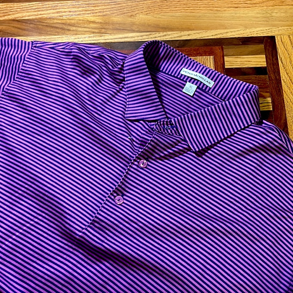 Peter Millar mens XL purple stripe short sleeve soft cotton golf polo shirt EUC